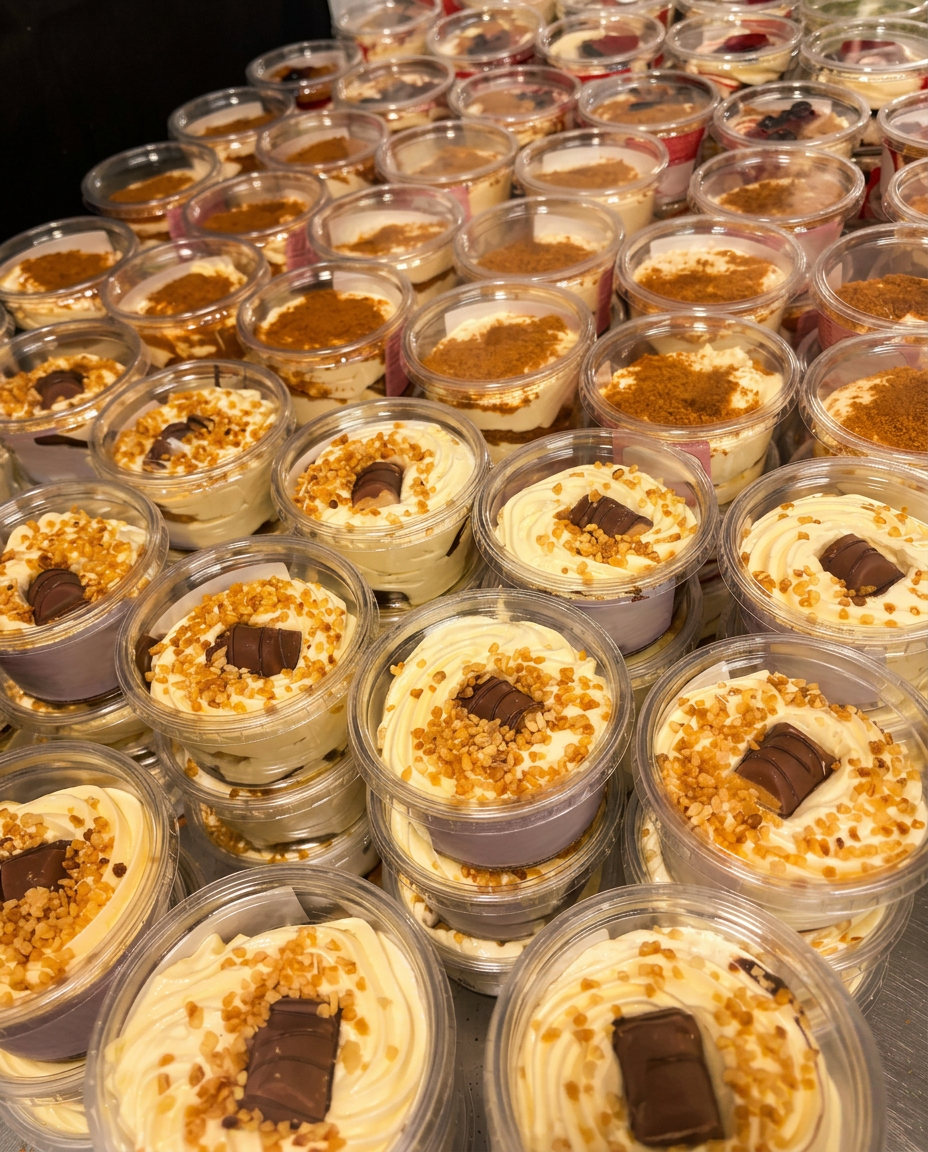 Production de tiramisu Bueno en pots à l'atelier Dolcini