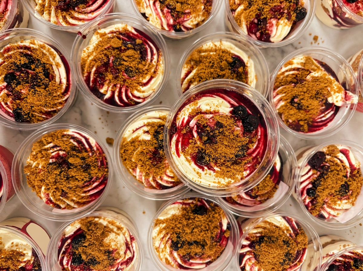 Table de production de tiramisu fruits rouges & spéculoos